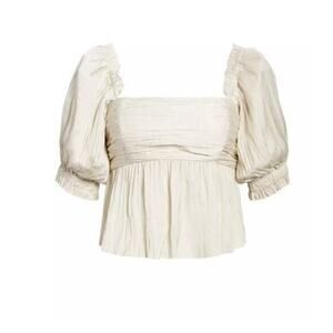 FRAME Puff Sleeve Square Neck Empire Waist Vanilla‎ Blouse size Large NWT